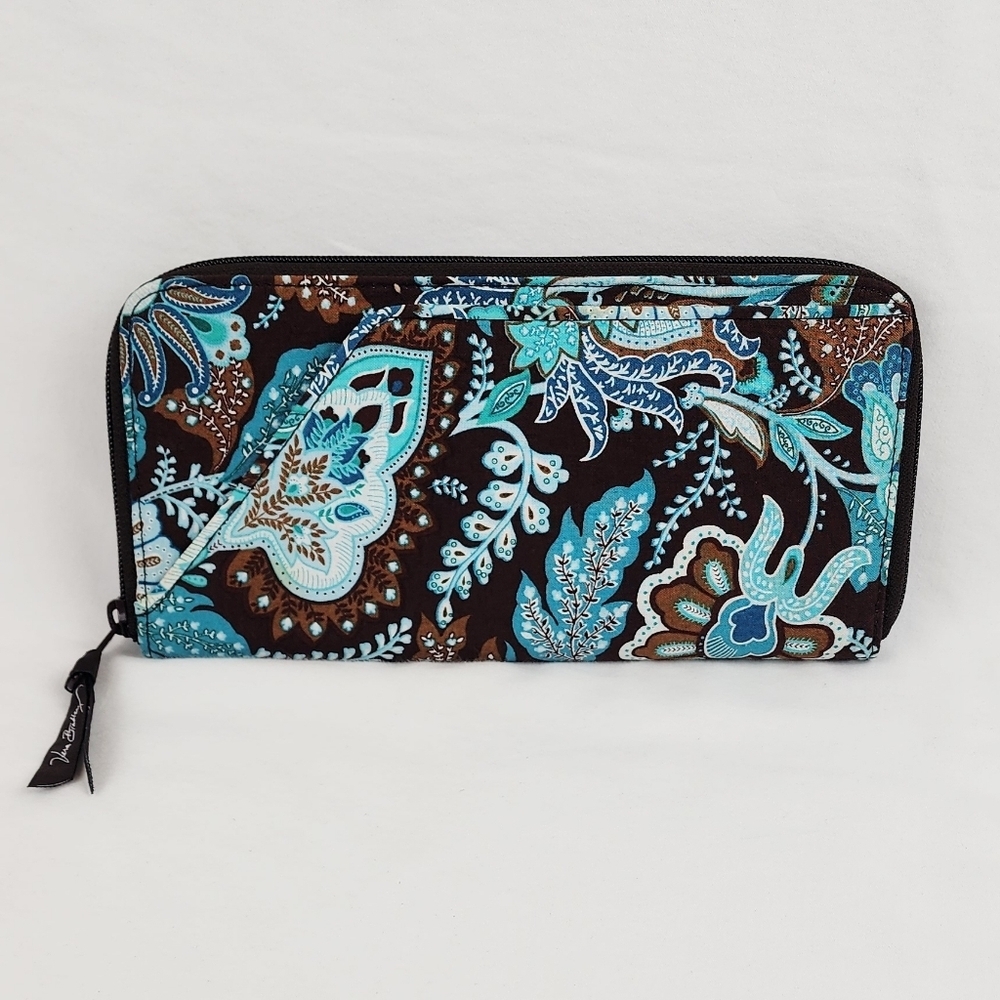 Vera Bradley Women's Brown and Blue Paisley Wallet - Picture 1 of 11